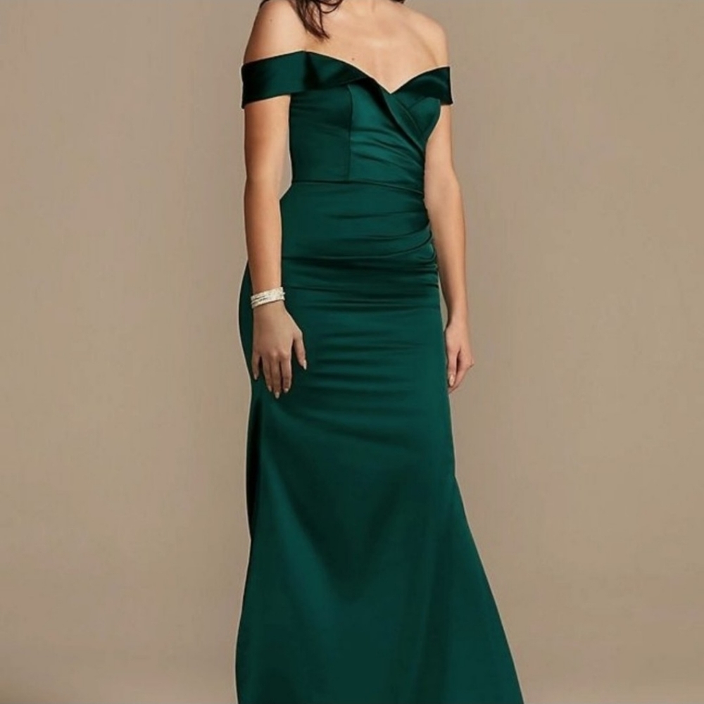 COPY - Galina Signature - Satin Off the Shoulder Gem Mermaid Dress